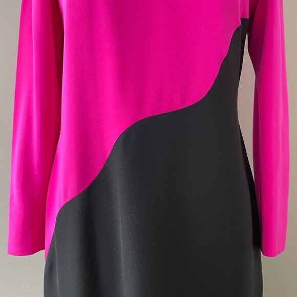 Vintage 80s/90s David Hayes Silk Dress – Hot Pink & Black Colour Block - Picture 3 of 11